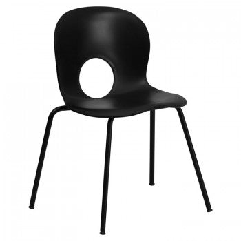 ADRIA SERIES DESIGNER BLACK PLASTIC STACK CHAIR WITH BLACK FRAME