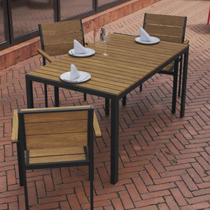 Finch Commercial Grade Outdoor Dining Table 55" x 31" with Faux Teak Poly Slats and Metal Frame, Gray/Gray