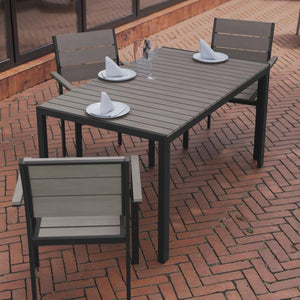 Finch Commercial Grade Outdoor Dining Table 55" x 31" with Faux Teak Poly Slats and Metal Frame, Gray/Gray