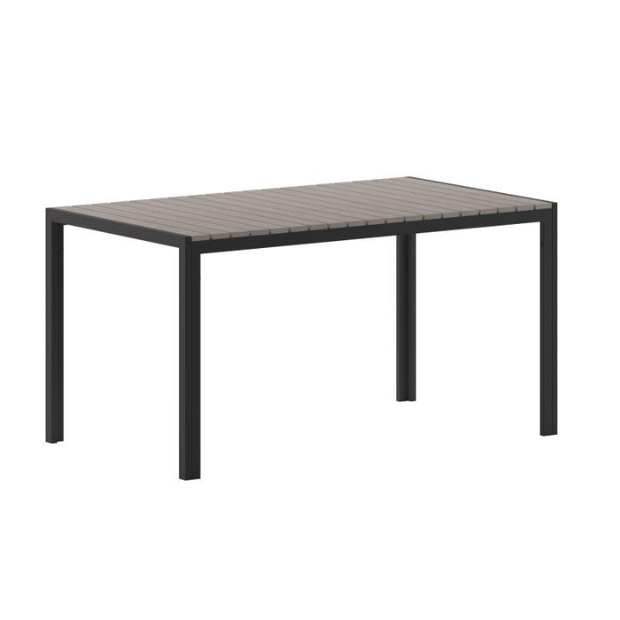 Finch Commercial Grade Outdoor Dining Table 55" x 31" with Faux Teak Poly Slats and Metal Frame, Gray/Gray