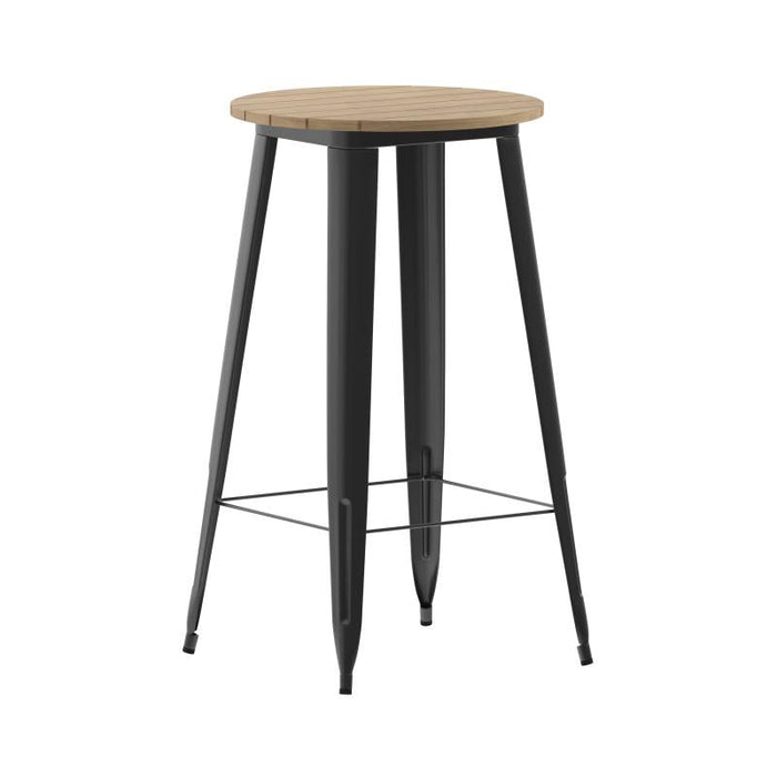 GIA -  Commercial Indoor/Outdoor Bar Top Table, 23.75" Round All Weather Brown Poly Resin Top with Black Steel Base