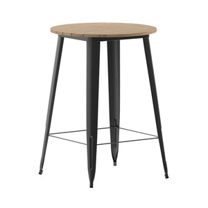 GIA - Commercial Indoor/Outdoor Bar Top Table, 30" Round All Weather Brown Poly Resin Top with Red Steel Base