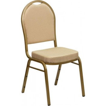 ADRIA Series Dome Back Stacking Banquet Chair with Beige Patterned Fabric and 2.5'' Thick Seat - Gold Frame [FD-C03-ALLGOLD-H20124E-GG]