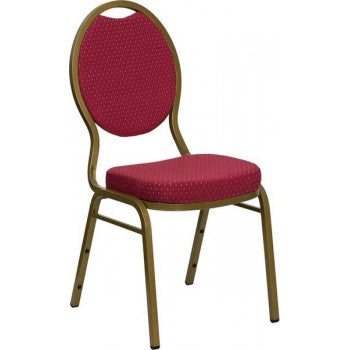 ADRIA Series Teardrop Back Stacking Banquet Chair with Burgundy Patterned Fabric and 2.5'' Thick Seat - Gold Frame [FD-C04-ALLGOLD-2804-GG]