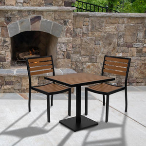 Landmark Outdoor Patio Bistro Dining Table Set with 2 Chairs and Faux Teak Poly Slats