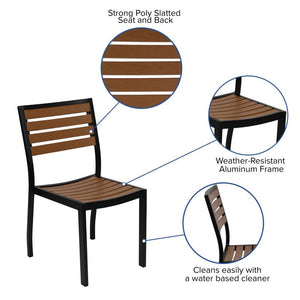 Landmark Outdoor Patio Bistro Dining Table Set with 4 Chairs and Faux Teak Poly Slats