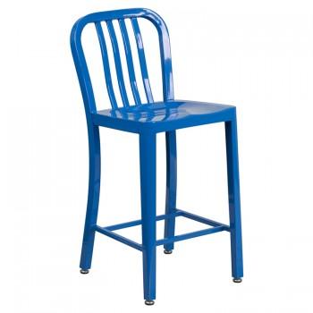 NAVY CURVE - 24" BLUE METAL BAR STOOL