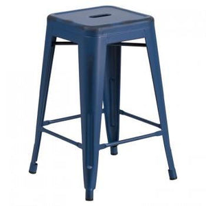 PHOENIX - 24'' & 30" High Backless Distressed Antique Blue Metal Indoor Counter Height Stool