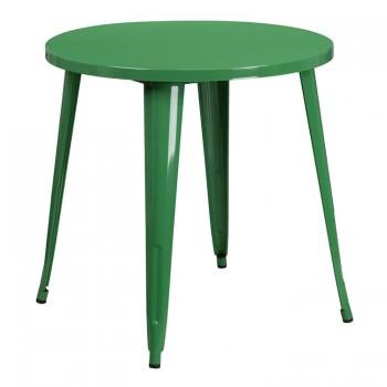 30'' ROUND GREEN METAL INDOOR-OUTDOOR TABLE