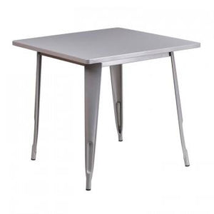 31.5'' SQUARE SILVER METAL INDOOR-OUTDOOR TABLE / WOOD TOP
