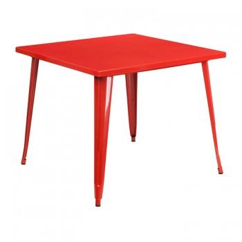 35.5'' SQUARE RED METAL INDOOR-OUTDOOR TABLE