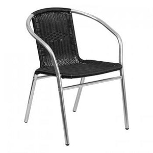 ALUMINUM AND BLACK RATTAN COMMERCIAL INDOOR-OUTDOOR RESTAURANT STACK CHAIR [TLH-020-BK-GG]