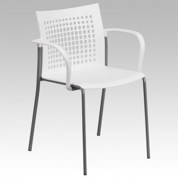 ADRIA SERIES WHITE STACK CHAIR WITH AIR-VENT BACK AND ARMS