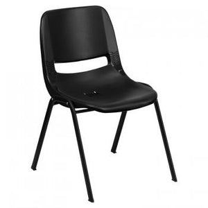 ADRIA SERIES BLACK ERGONOMIC SHELL STACK CHAIR WITH BLACK FRAME AND 12'' SEAT HEIGHT