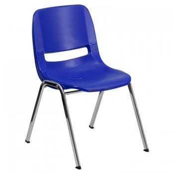 ADRIA SERIES NAVY ERGONOMIC SHELL STACK CHAIR WITH CHROME FRAME AND 12'' SEAT HEIGHT