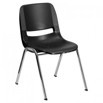 ADRIA SERIES BLACK ERGONOMIC SHELL STACK CHAIR WITH CHROME FRAME AND 14'' SEAT HEIGHT