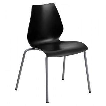 ADRIA SERIES BLACK STACK CHAIR WITH LUMBAR SUPPORT AND SILVER FRAME