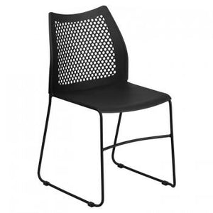 ADRIA SERIES BLACK SLED BASE STACK CHAIR WITH AIR-VENT BACK