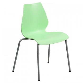 ADRIA SERIES GREEN STACK CHAIR WITH LUMBAR SUPPORT AND SILVER FRAME
