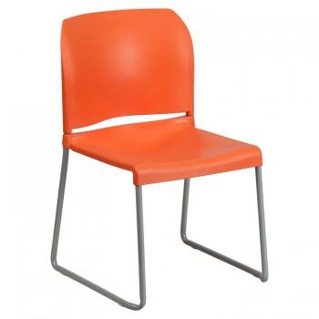 ADRIA SERIES ORANGE FULL BACK CONTOURED STACK CHAIR WITH SLED BASE