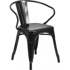 PHOENIX - BLACK METAL CHAIR WITH ARMS / WOOD SEAT OPTION
