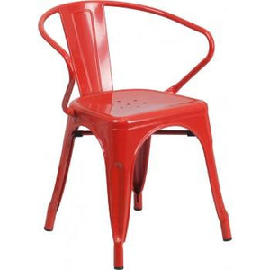 PHOENIX - RED METAL CHAIR WITH ARMS / WOOD SEAT OPTION