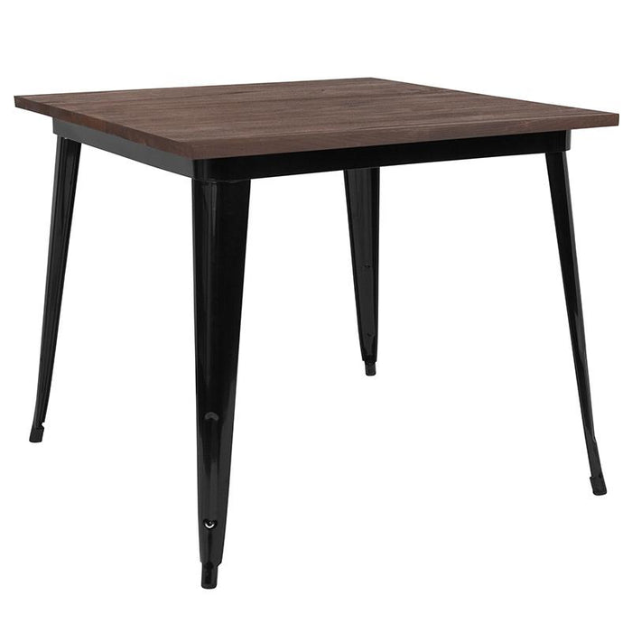 36'' SQUARE BLACK METAL INDOOR-OUTDOOR TABLE / WOOD TOP