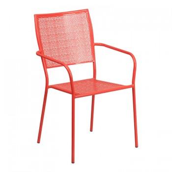 CORAL INDOOR-OUTDOOR STEEL PATIO ARM CHAIR WITH SQUARE BACK [CO-2-RED-GG]