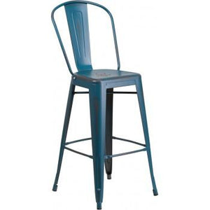 PHOENIX - 24'' & 30" High Distressed Kelly Blue Metal Indoor Counter Height Stool
