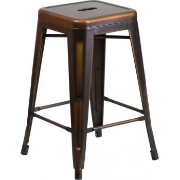 PHOENIX - 24'' High Backless Distressed Copper Metal Indoor Counter Height Stool