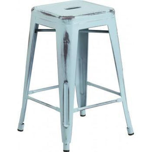 PHOENIX - 24'' & 30" High Backless Distressed Dream Blue Metal Indoor Counter Height Stool