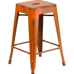 PHOENIX - 24'' & 30" High Backless Distressed Orange Metal Indoor Counter Height Stool