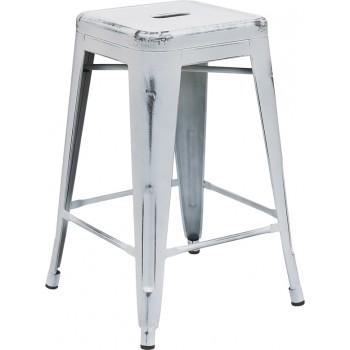 PHOENIX - 24'' High Backless Distressed White Metal Indoor Counter Height Stool