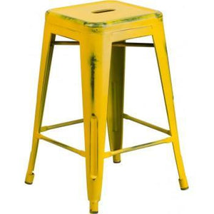 PHOENIX - 24'' & 30" High Backless Distressed Yellow Metal Indoor Counter Height Stool