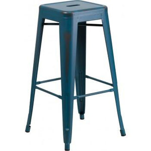 PHOENIX - 24'' & 30" High Backless Distressed Kelly Blue Metal Indoor Counter Height Stool