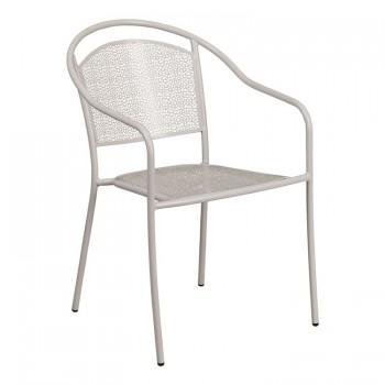 LIGHT GRAY INDOOR-OUTDOOR STEEL PATIO ARM CHAIR WITH ROUND BACK [CO-3-SIL-GG]