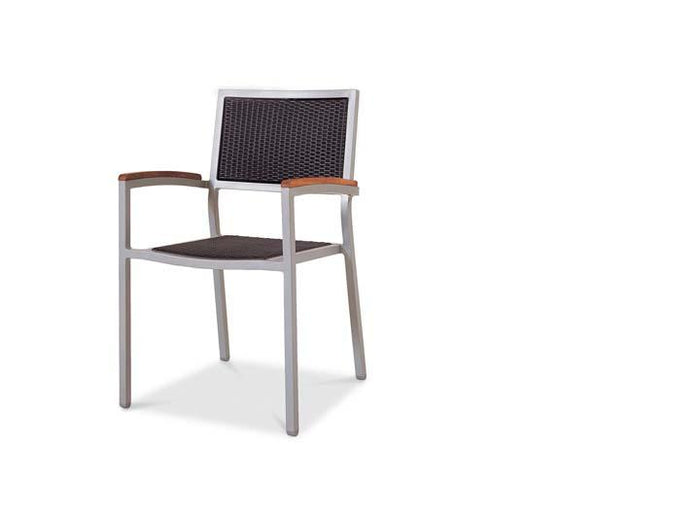 New Munich Stacking Arm Chair w/Durawood Armrest - Resin & Aluminum