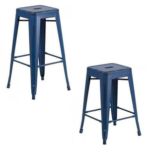 PHOENIX - 24'' & 30" High Backless Distressed Antique Blue Metal Indoor Counter Height Stool