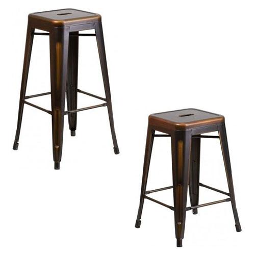 PHOENIX - 24'' & 30" High Backless Distressed Copper Metal Indoor Counter Height Stool