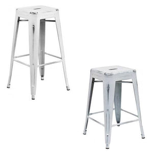 PHOENIX - 24'' & 30" High Backless Distressed White Metal Indoor Counter Height Stool