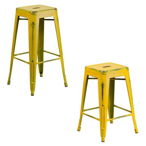 PHOENIX - 24'' & 30" High Backless Distressed Yellow Metal Indoor Counter Height Stool