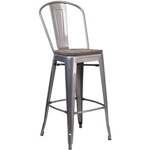 Phoenix 30'' High Clear Coated Indoor Counter Height Stool with Back / WOOD SEAT OPTION