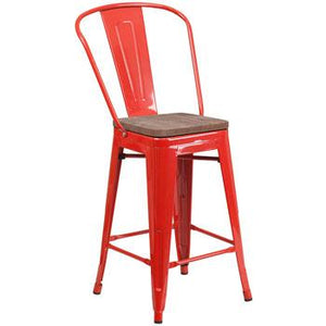 PHOENIX - 24" HIGH RED METAL STOOL / WOOD SEAT OPTION