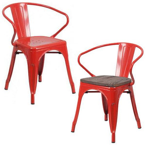 PHOENIX - RED METAL CHAIR WITH ARMS / WOOD SEAT OPTION