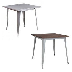 31.5'' SQUARE SILVER METAL INDOOR-OUTDOOR TABLE / WOOD TOP