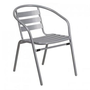 SILVER METAL RESTAURANT STACK CHAIR WITH ALUMINUM SLATS [TLH-017C-GG]
