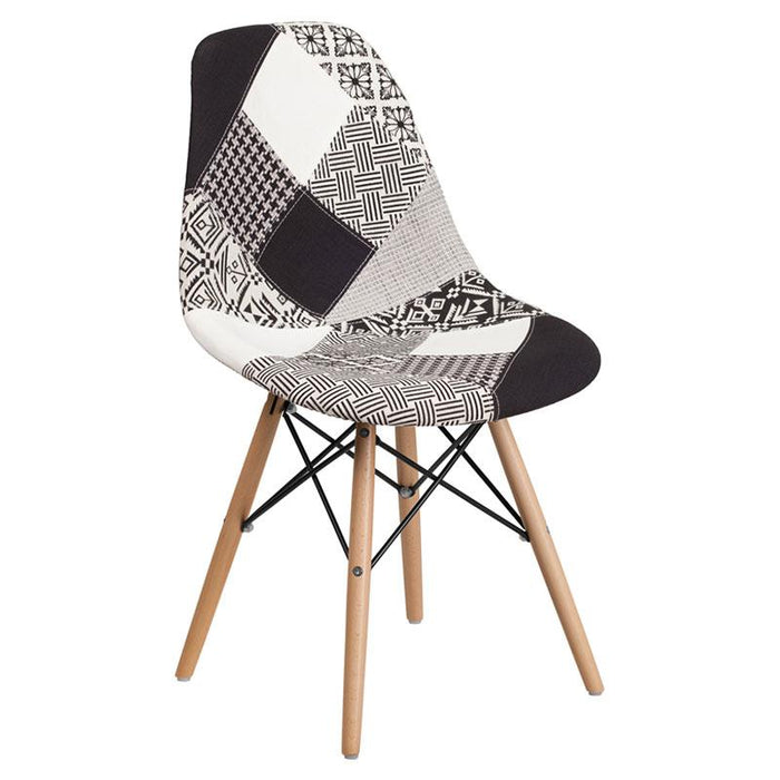 SUMATRA SERIES TURIN PATCHWORK FABRIC CHAIR WITH WOOD BASE