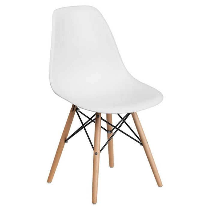 SUMATRA SERIES WHITE PLASTIC CHAIR WITH WOOD BASE