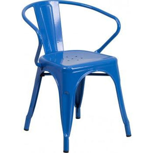 PHOENIX - BLUE METAL CHAIR WITH ARMS / WOOD SEAT OPTION