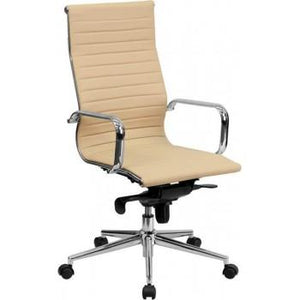 High Back Tan Ribbed Upholstered Leather Executive Office Chair [BT-9826H-TAN-GG]
